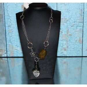 HEART WITH QUOTE (luke 10:27) ON SILVER NECKLACE AND EARRINGS SET (#201)